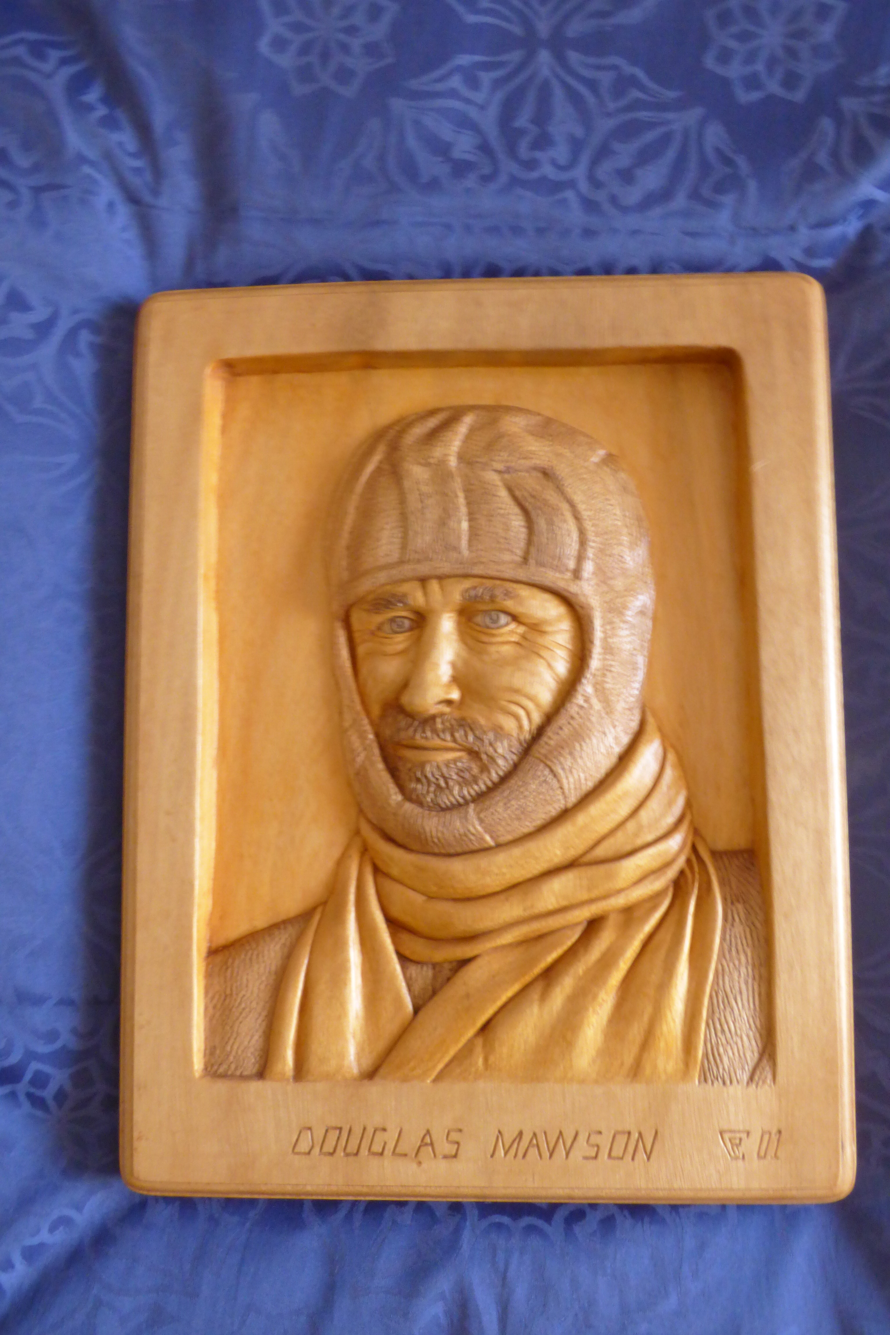 Relief carving of Douglas Mawson
